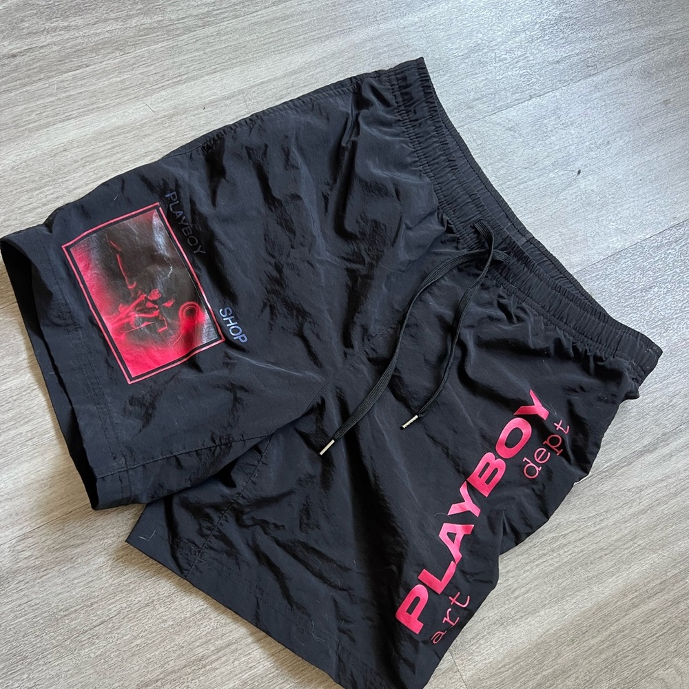 PLAYBOY Black and Red Athletic Men's Shorts